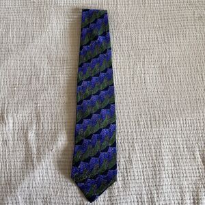 Ermenegildo Zegna Neck Tie Men Sz. XL Blue Green Silk Italy Abstract Art Preppy